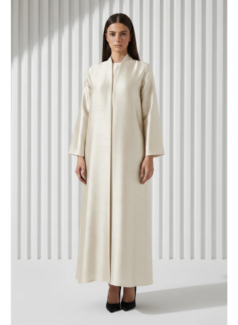 مويستريت Mettallic Beige RAW Silk A- Line Abaya