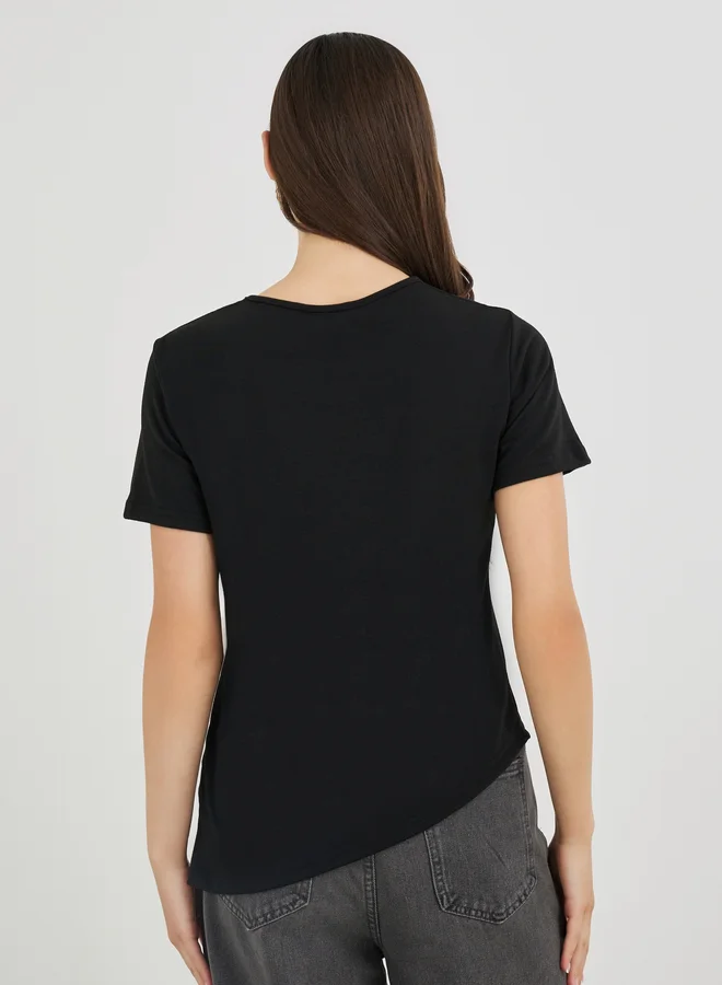 Take Two Take Two Asymmetric Hem Short Sleeve T-Shirt