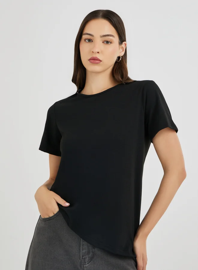 تايك تو Take Two Asymmetric Hem Short Sleeve T-Shirt