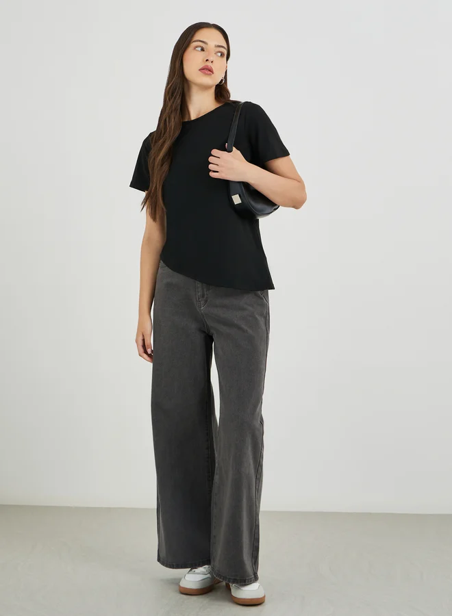 تايك تو Take Two Asymmetric Hem Short Sleeve T-Shirt