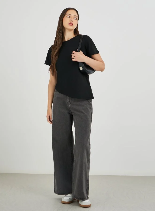 Take Two Asymmetric Hem Short Sleeve T-Shirt