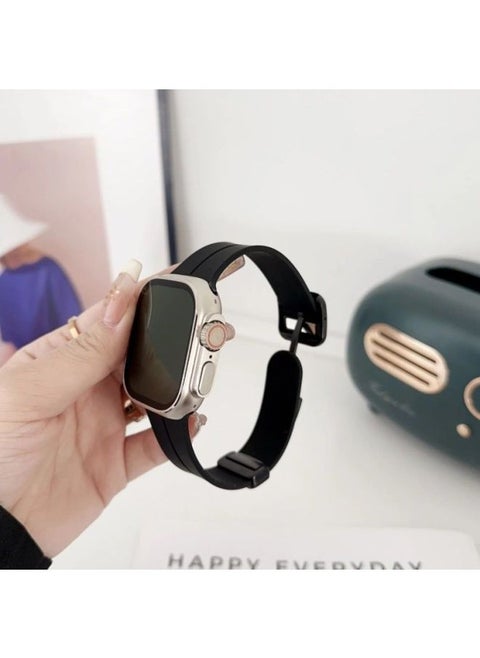 For Iwatch10 For Apple Watch For Applewatch987654 Square Buckle Folding Magnetic Silicone Tape Ultra-Color:Ins [square Buckle Folding Magnetic Silicone] Black-45mm (iwatch789 Generation)