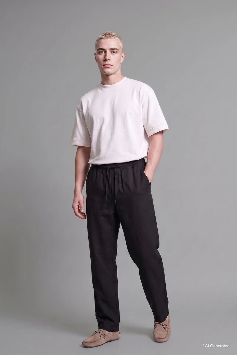 Baggy Fit 100% Cotton Black with Elastic Waist Trousers