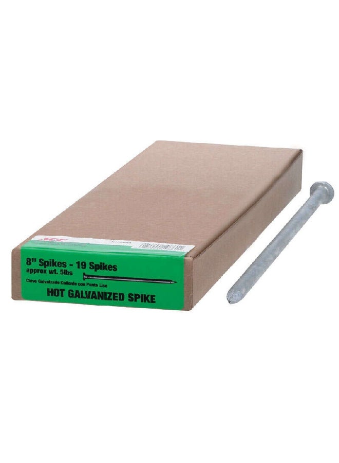 ACE Diamond Point Flat Head Hot-Dipped Galvanized Steel Spike Nail Silver 8 Inch 5188644 - Image 2
