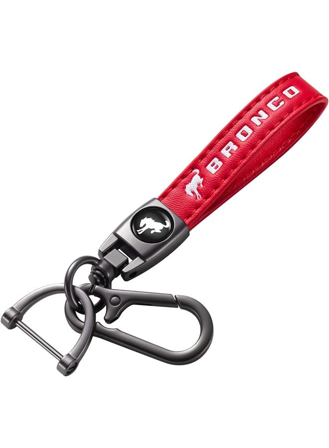 الأزرق جي دبليو سلسلة مفاتيح سيارة جلدية أصلية لسلسلة مفاتيح فورد برونكو للرجال والنساء تقدم الأسرة اكسسوارات الحلقات الرئيسية (أحمر) - Image 1