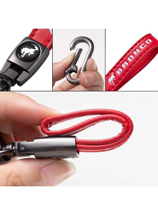 الأزرق جي دبليو سلسلة مفاتيح سيارة جلدية أصلية لسلسلة مفاتيح فورد برونكو للرجال والنساء تقدم الأسرة اكسسوارات الحلقات الرئيسية (أحمر) - Image 4