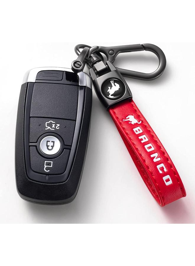 الأزرق جي دبليو سلسلة مفاتيح سيارة جلدية أصلية لسلسلة مفاتيح فورد برونكو للرجال والنساء تقدم الأسرة اكسسوارات الحلقات الرئيسية (أحمر) - Image 2