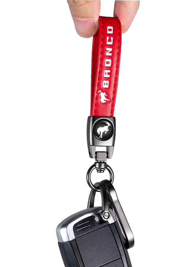 الأزرق جي دبليو سلسلة مفاتيح سيارة جلدية أصلية لسلسلة مفاتيح فورد برونكو للرجال والنساء تقدم الأسرة اكسسوارات الحلقات الرئيسية (أحمر) - Image 3