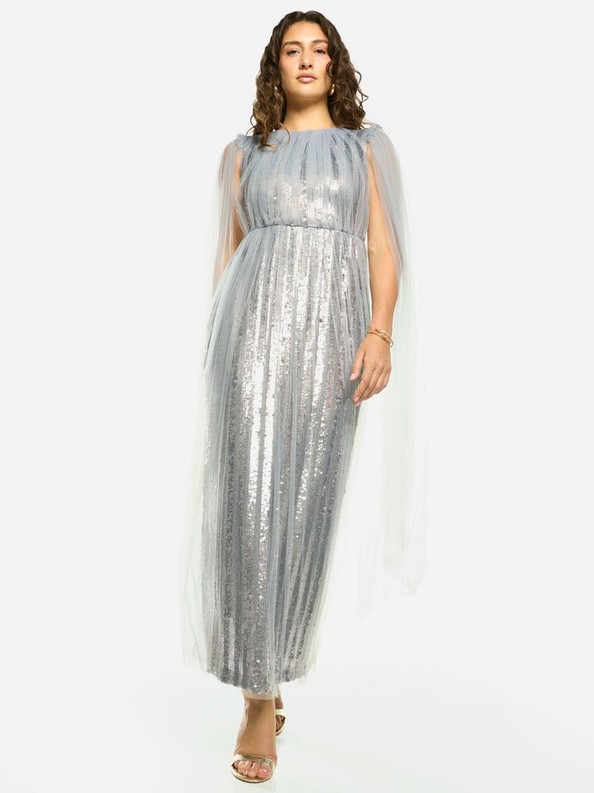 House of Moda Sequin Veil Overlay Evening Maxi Dress - Image 1