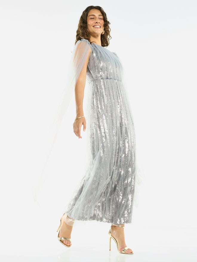 House of Moda Sequin Veil Overlay Evening Maxi Dress - Image 3