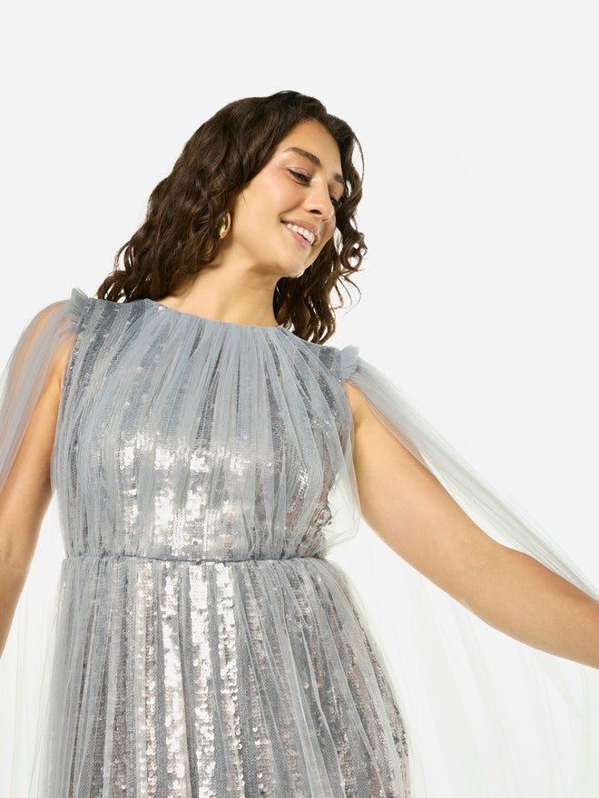 House of Moda Sequin Veil Overlay Evening Maxi Dress - Image 4