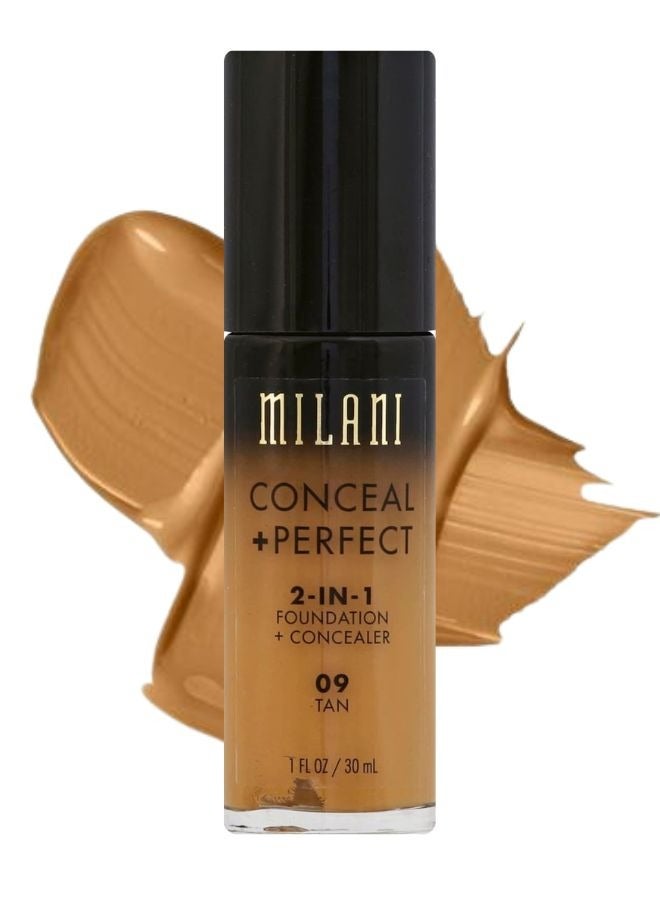 Milani Conceal + Perfect 2-in-1 Foundation + Concealer – 09 Tan Hale, Full-Coverage, Long-Wear, 30ml - Image 1