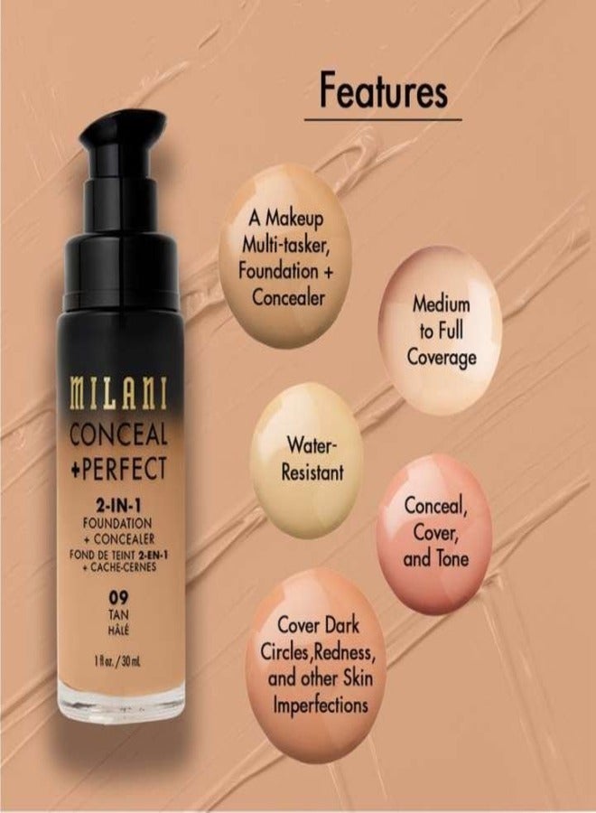 Milani Conceal + Perfect 2-in-1 Foundation + Concealer – 09 Tan Hale, Full-Coverage, Long-Wear, 30ml - Image 5