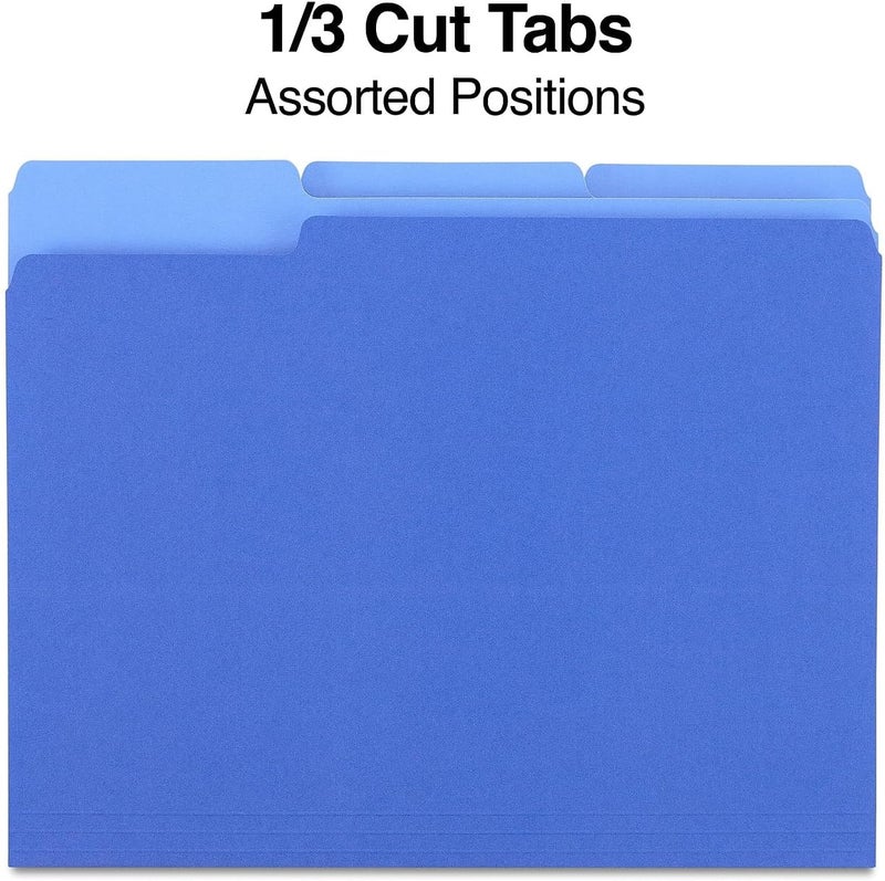Staples File Folders - Letter Size, 1/3-Cut Top Tabs, Durable 10.5 pt. Blue Manila Folders, Pack of 100 for Office, Home, Classroom - Image 3