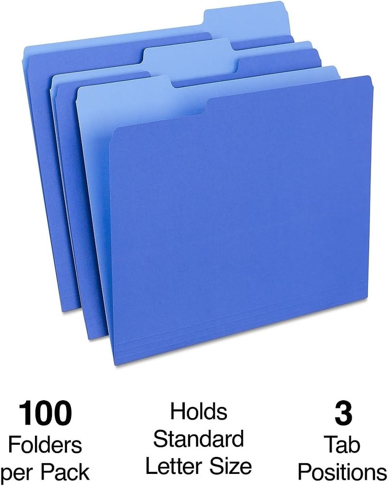 Staples File Folders - Letter Size, 1/3-Cut Top Tabs, Durable 10.5 pt. Blue Manila Folders, Pack of 100 for Office, Home, Classroom - Image 2