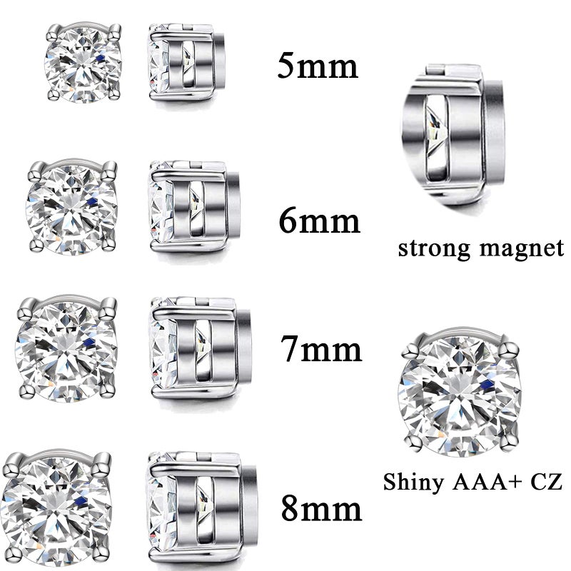 WAINIS 8 Pairs Stainless Steel Magnetic Stud Earrings for Men Women Non-piercing Hypoallergenic Earrings 5-8mm - Image 2