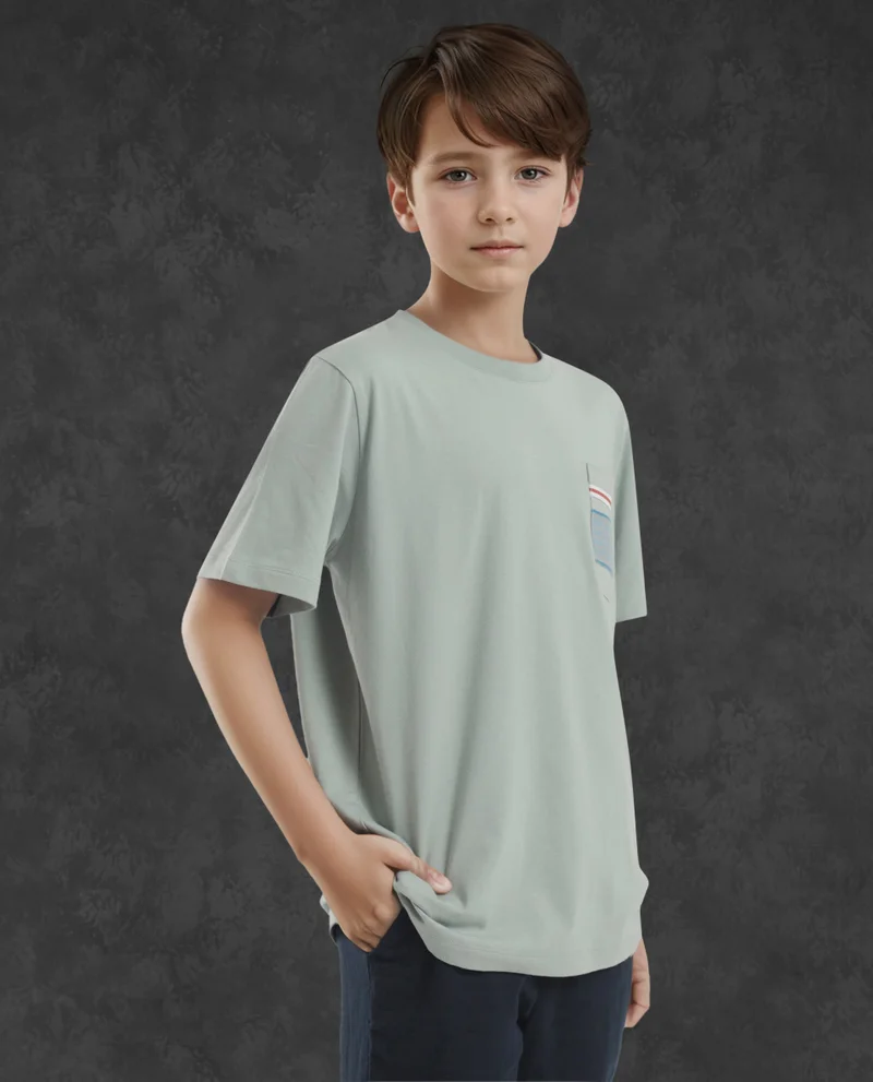 Rare Ones Rare Ones Kids Mitch Green Cotton Half Sleeves Crew Neck Statement Print T-Shirt