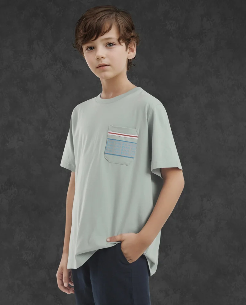 Rare Ones Rare Ones Kids Mitch Green Cotton Half Sleeves Crew Neck Statement Print T-Shirt