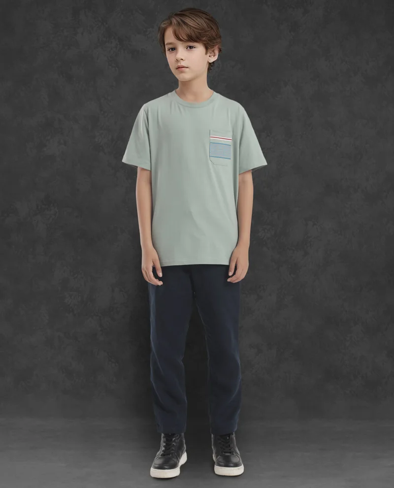 Rare Ones Rare Ones Kids Mitch Green Cotton Half Sleeves Crew Neck Statement Print T-Shirt