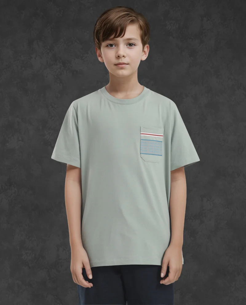 Rare Ones Rare Ones Kids Mitch Green Cotton Half Sleeves Crew Neck Statement Print T-Shirt