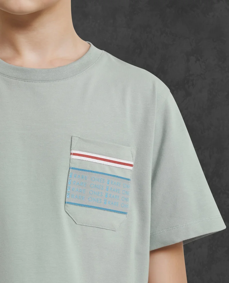 Rare Ones Rare Ones Kids Mitch Green Cotton Half Sleeves Crew Neck Statement Print T-Shirt