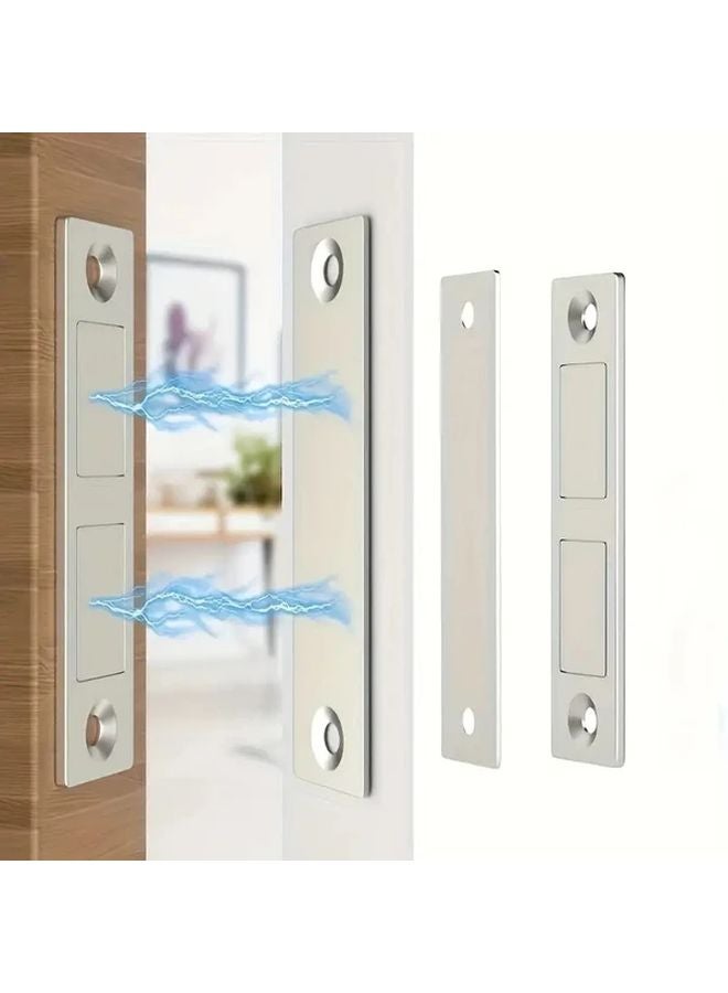 2 Sets 4Pcs Silvery Magnetic Door Strips No Drill Invisible Wardrobe Cabinet Lock - Image 5