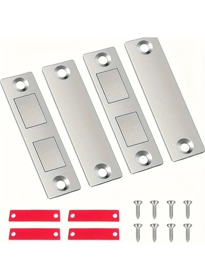 2 Sets 4Pcs Silvery Magnetic Door Strips No Drill Invisible Wardrobe Cabinet Lock - Image 3