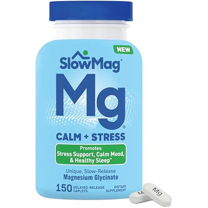 Slow-Mag أقراص سلوماج من غليسينات المغنيسيوم، 150 حبة، إطلاق بطيء، دعم للهدوء والتوتر، نوم صحي، لطيف على المعدة، مكملات غليسينات المغنيسيوم للنساء والرجال - Image 1