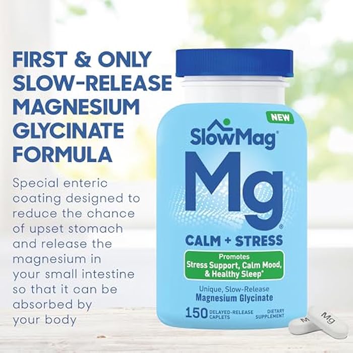 Slow-Mag أقراص سلوماج من غليسينات المغنيسيوم، 150 حبة، إطلاق بطيء، دعم للهدوء والتوتر، نوم صحي، لطيف على المعدة، مكملات غليسينات المغنيسيوم للنساء والرجال - Image 3