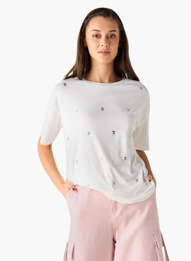 Embellished T-shirt with Short Sleeves