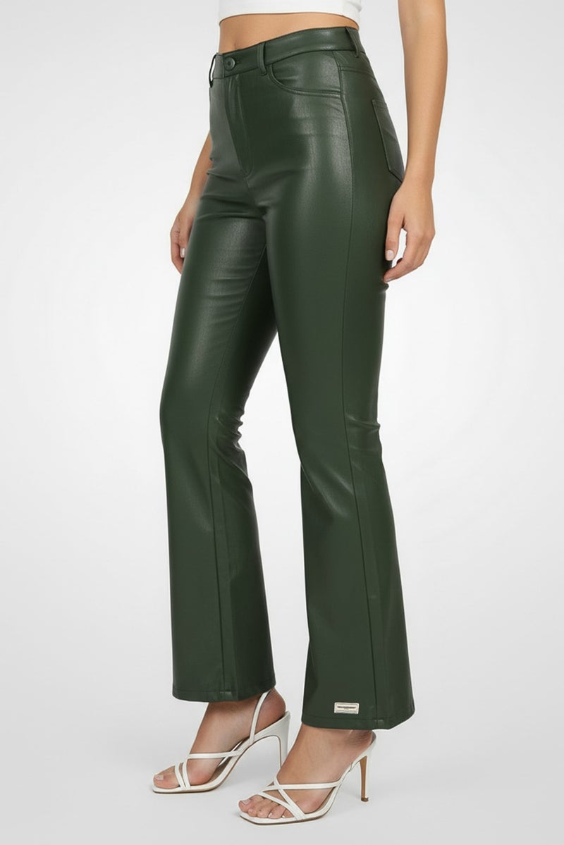 The Giving Movement Women Regular Fit Plain Flare Leg Pants, Green - Image 3