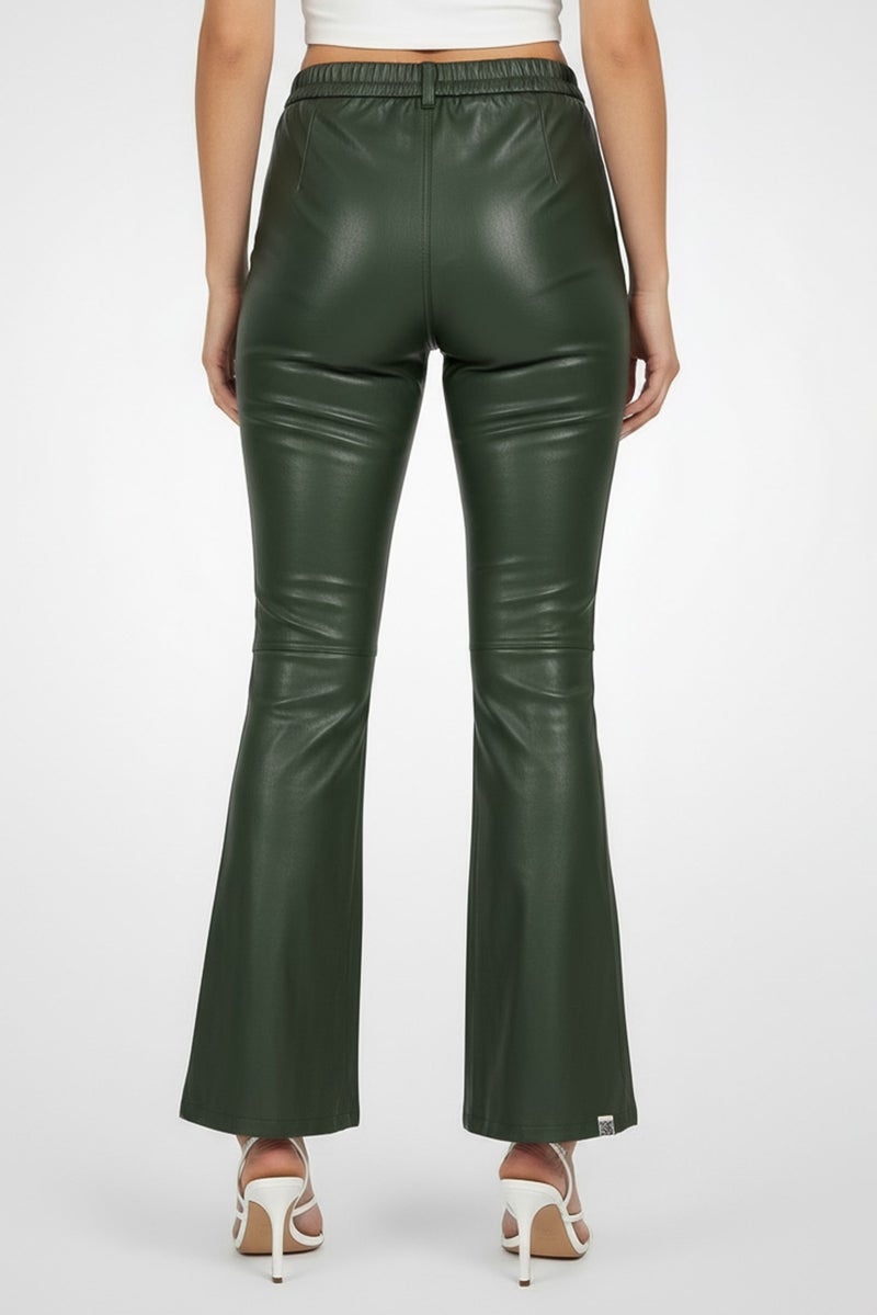 The Giving Movement Women Regular Fit Plain Flare Leg Pants, Green - Image 4