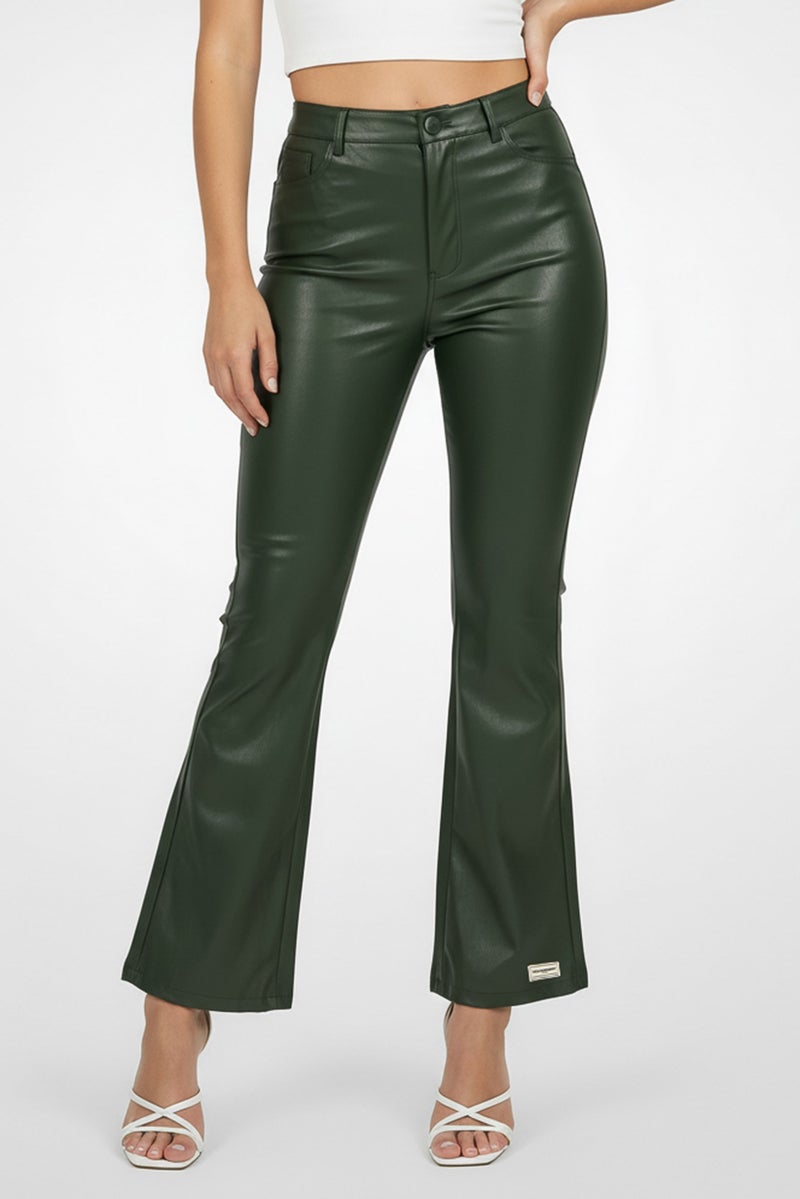 The Giving Movement Women Regular Fit Plain Flare Leg Pants, Green - Image 1