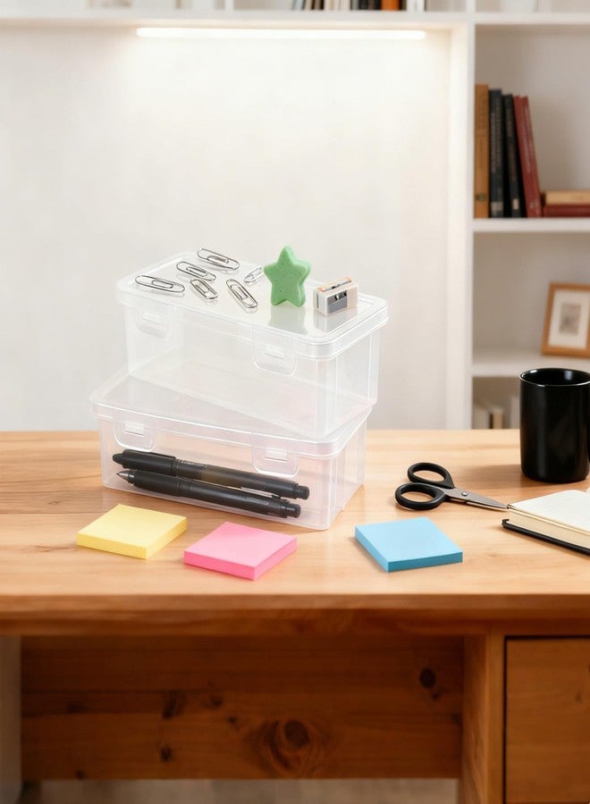HOZEON 12 Pack Clear Pencil Box 7.5 x 2.2 x 3.1 Inch, Clear Pencil Cases with Snap Lids, Stackable Plastic Storage Boxes for Art Supplies, Crayons Brush Organizer - Image 4