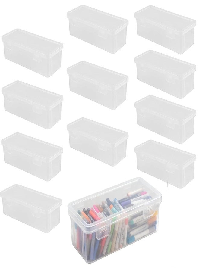 HOZEON 12 Pack Clear Pencil Box 7.5 x 2.2 x 3.1 Inch, Clear Pencil Cases with Snap Lids, Stackable Plastic Storage Boxes for Art Supplies, Crayons Brush Organizer - Image 1