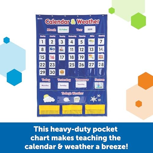 Learning Resources Calendar Weather Pocket Chart Classroom Must Haves Teacher Supplies Back To School Daily Routine For Kids Kindergarten and Homeschool Essentials Vocabulary Flash Cards - Image 3