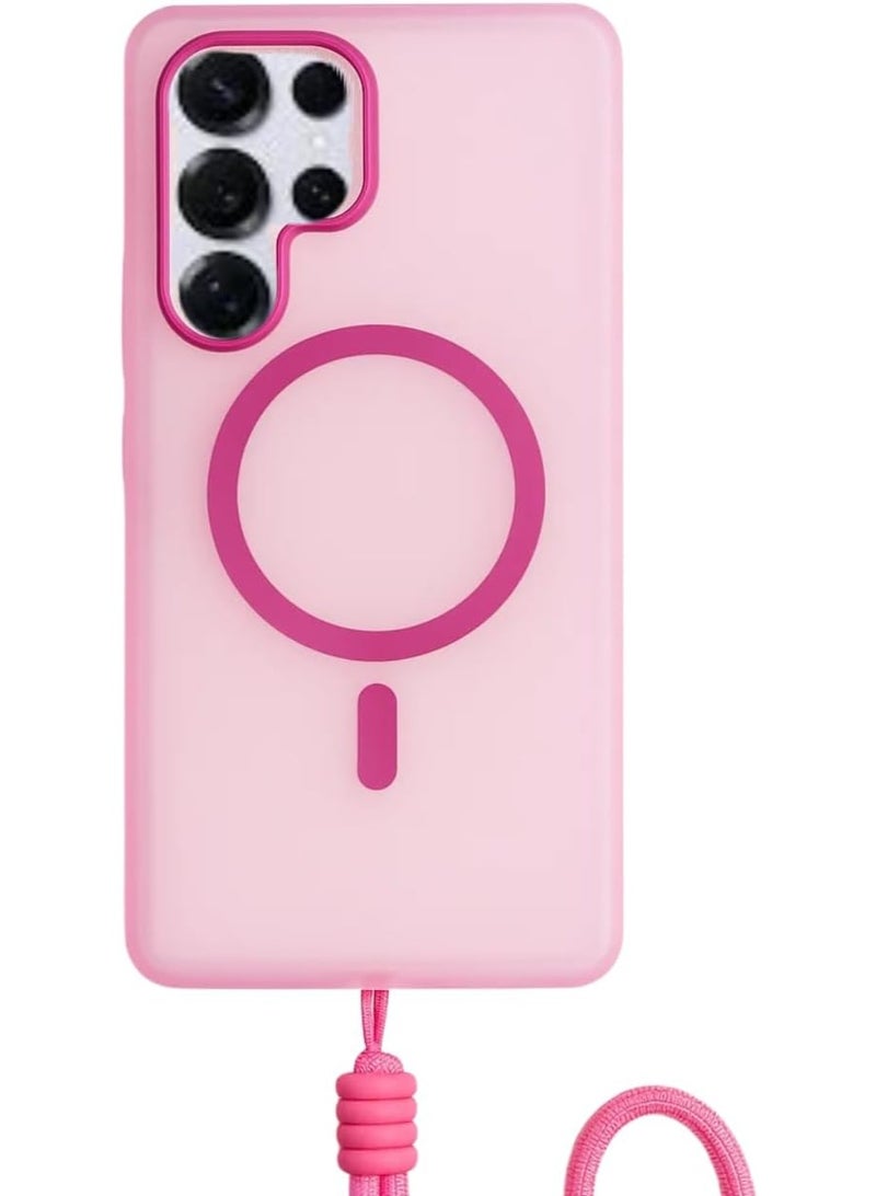 Cover Matte Transparent Magnetic Wireless Charging Case Compatible with Galaxy S24 Ultra – Shockproof Hard Protective Cover, Slim Fit Design (Pink) - Image 1