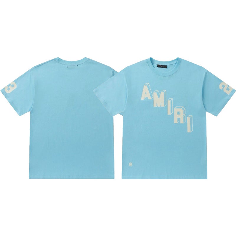 AMIRI Summer Short Sleeve Splatter Tee for Men 678 blue - Image 1