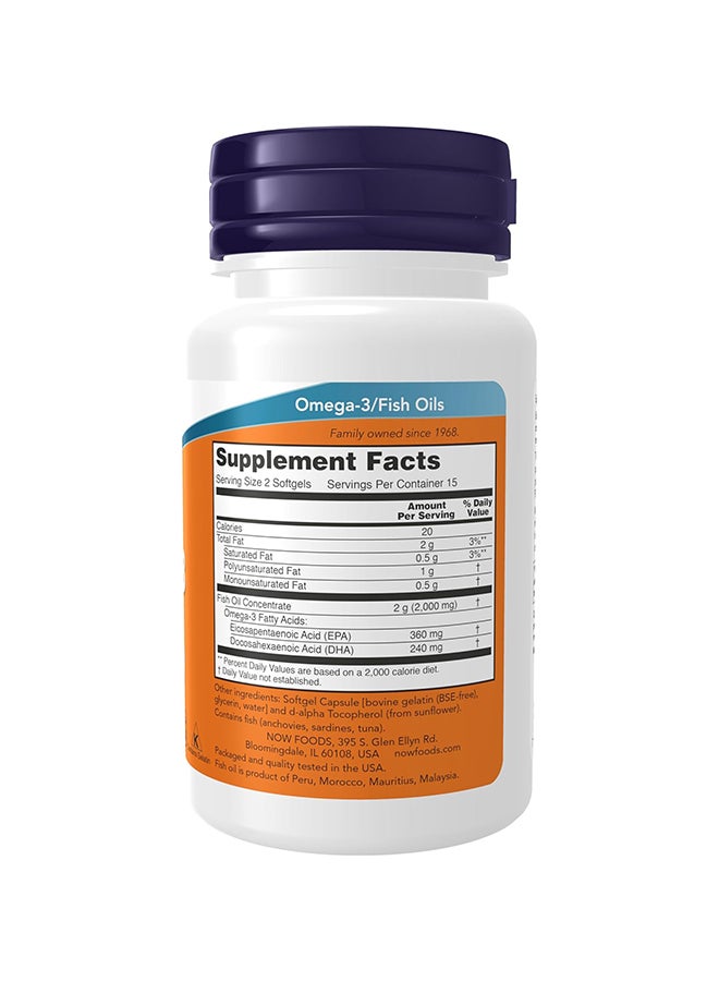 ناو فودز Now Foods مكمل غذائي أوميجا 3 مقطر جزيئيًا، 30 كبسولة هلامية، 180 Epa / 120 Dha - Image 2