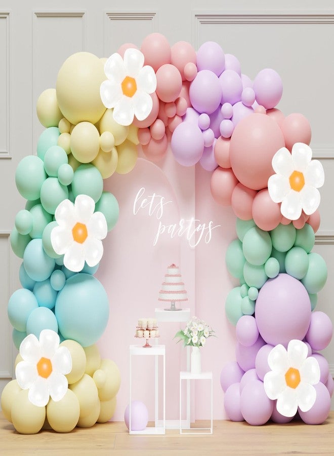 Netnology Daisy Balloon Garland Arch Kit 136Pcs White Groovy Flower Macaron Pink Yellow Blue Purple Balloons for Birthday Baby Shower Daisy Theme Wedding Two Groovy Boho Party Decorations - Image 1
