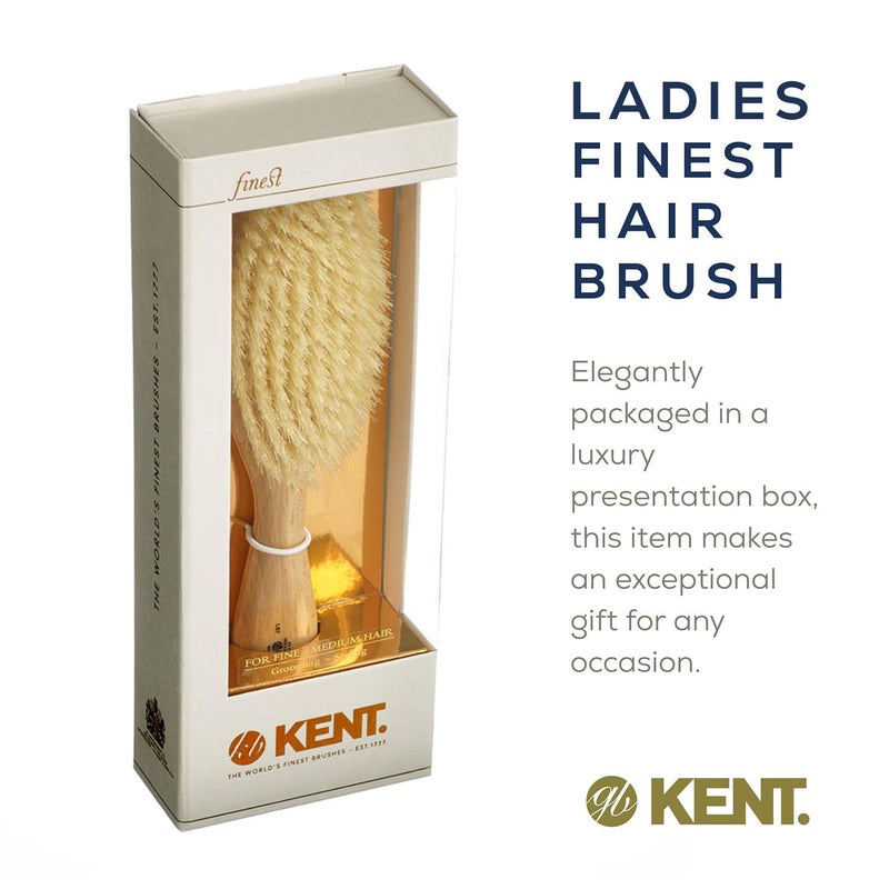 Kent LS7 Finest Satin Wood Oval Hair Brushes for Women - Natural White Boar Bristle Hairbrush for Medium or Thick Hair of All Lengths - Dry Brush for Styling, Straightening (LS7 + Hairbrush Cleaner) - Image 5