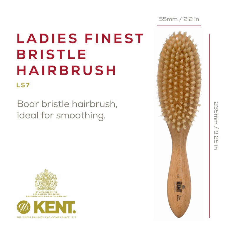 Kent LS7 Finest Satin Wood Oval Hair Brushes for Women - Natural White Boar Bristle Hairbrush for Medium or Thick Hair of All Lengths - Dry Brush for Styling, Straightening (LS7 + Hairbrush Cleaner) - Image 2