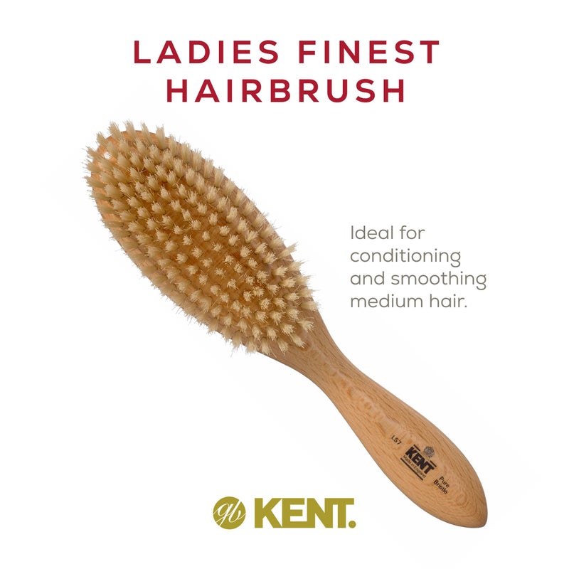 Kent LS7 Finest Satin Wood Oval Hair Brushes for Women - Natural White Boar Bristle Hairbrush for Medium or Thick Hair of All Lengths - Dry Brush for Styling, Straightening (LS7 + Hairbrush Cleaner) - Image 4