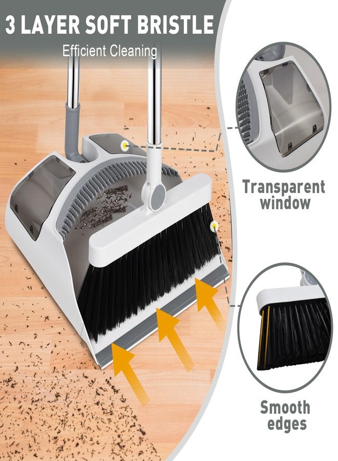 Hibaby Broom with Dustpan Combo Set, 54" Long Handle Broom and Dustpan Set for Home Lightweight, 180° Rotating Broom & Standing Dust Pan with CombTeeth for Kitchen Room Office Lobby Floor Cleaning - Image 4