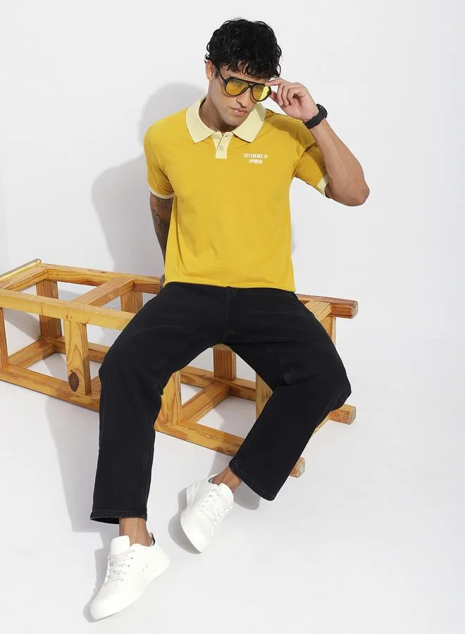 Difference of Opinion Men Relaxed Fit Open Collar Embroidered Polo