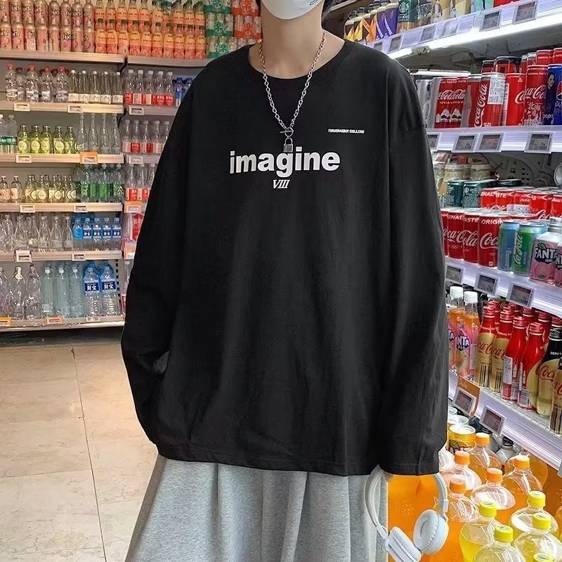Hong Kong-style Hip-hop Autumn T-shirt Men's Long-sleeved Loose All-match Casual Simple Round Neck Sweater Fashionable Brand Inner T-shirt - Image 3
