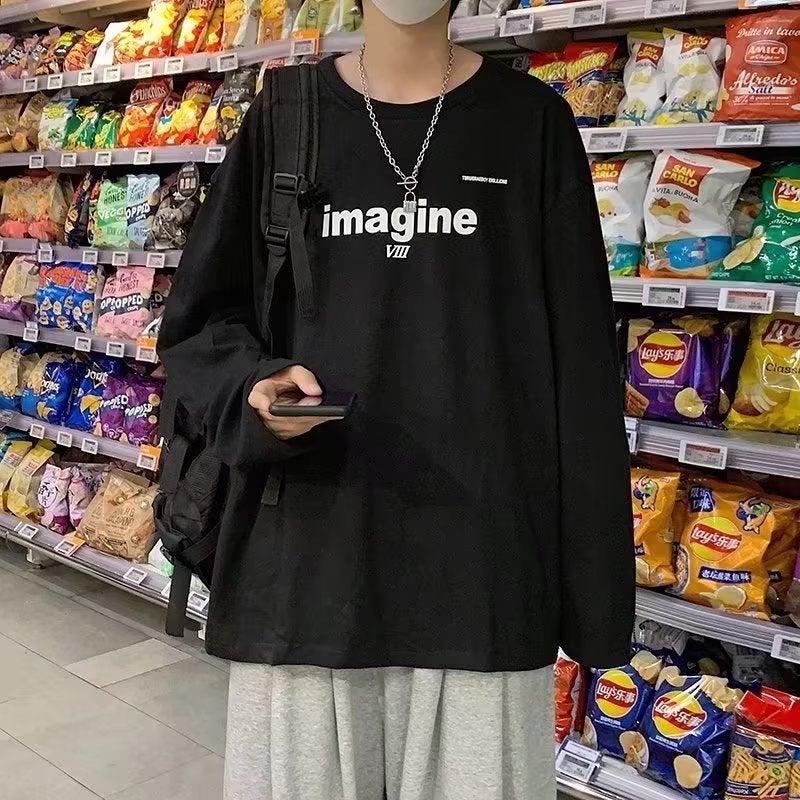 Hong Kong-style Hip-hop Autumn T-shirt Men's Long-sleeved Loose All-match Casual Simple Round Neck Sweater Fashionable Brand Inner T-shirt - Image 5
