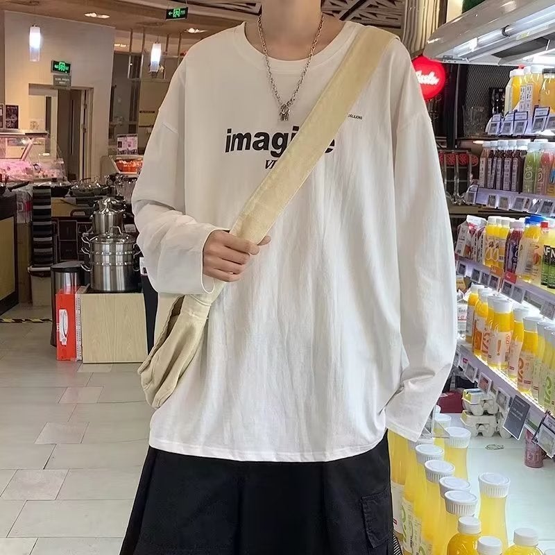 Hong Kong-style Hip-hop Autumn T-shirt Men's Long-sleeved Loose All-match Casual Simple Round Neck Sweater Fashionable Brand Inner T-shirt - Image 4