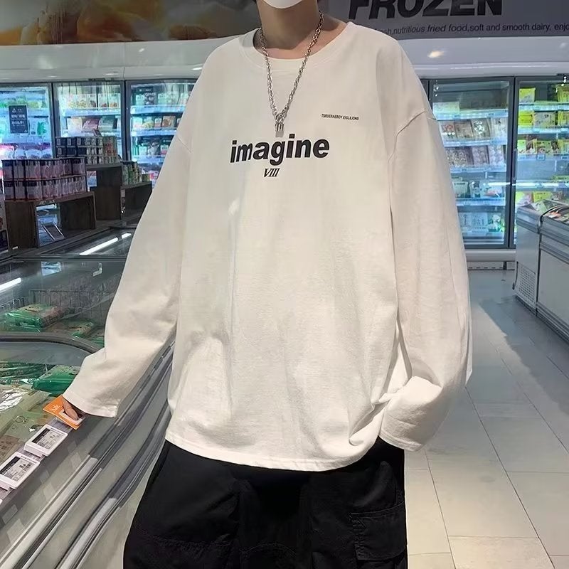Hong Kong-style Hip-hop Autumn T-shirt Men's Long-sleeved Loose All-match Casual Simple Round Neck Sweater Fashionable Brand Inner T-shirt - Image 2