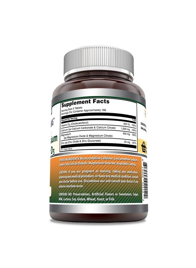 Amazing Nutrition مكمل الكالسيوم والمغنيسيوم والزنك + فيتامين D3 | 500 قرص | غير معدّل وراثيًا | خالي من الغلوتين | صنع في الولايات المتحدة الأمريكية - Image 2